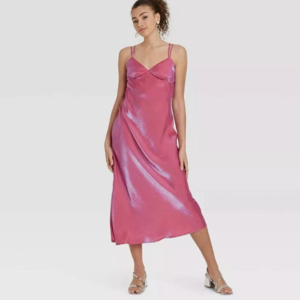 Wild Fable Iridescent Pink Maxi Strappy Empire Dress NWT
